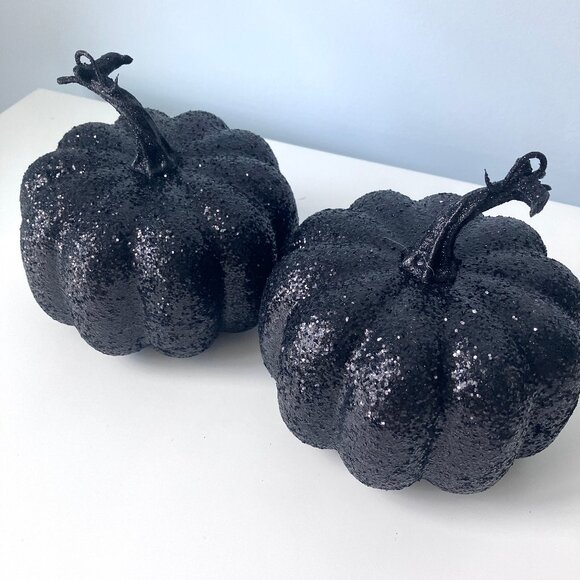 Halloween Black Glitter Pumpkin Set Glam Decor Tabletop Witchy - Picture 2 of 7